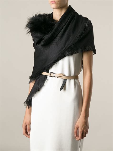 gucci black fur scarf|Gucci shawl images.